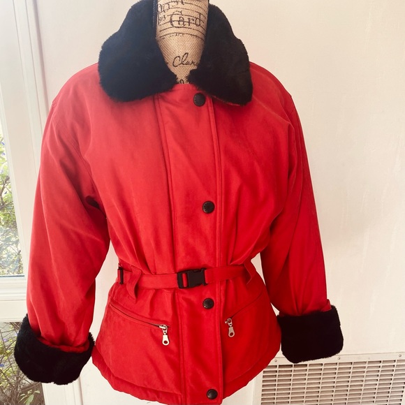 RED COAT by Jason Cole with Black Fur Sleeves & Collar - Picture 3 of 15